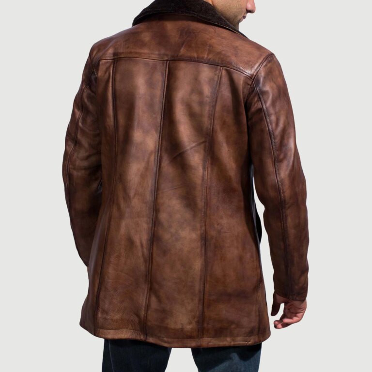Mens Cinnamon Distressed Leather Fur Coat Tilted Back-8-1718119850493